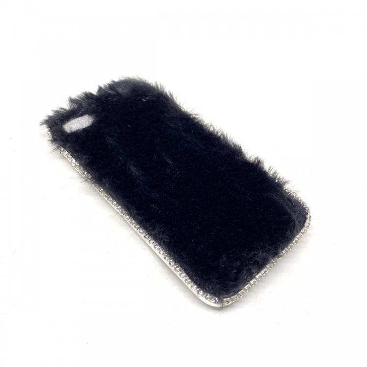 iPhone 7/8 Kristal Taşlı Peluş Telefon Kılıfı Siyah Gümüş