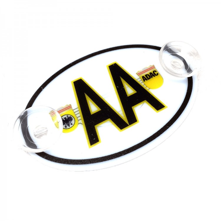 Adac Armalı AA Plaka Oval Vantuzlu Pleksi Cam Süsü Beyaz 11x7.5cm